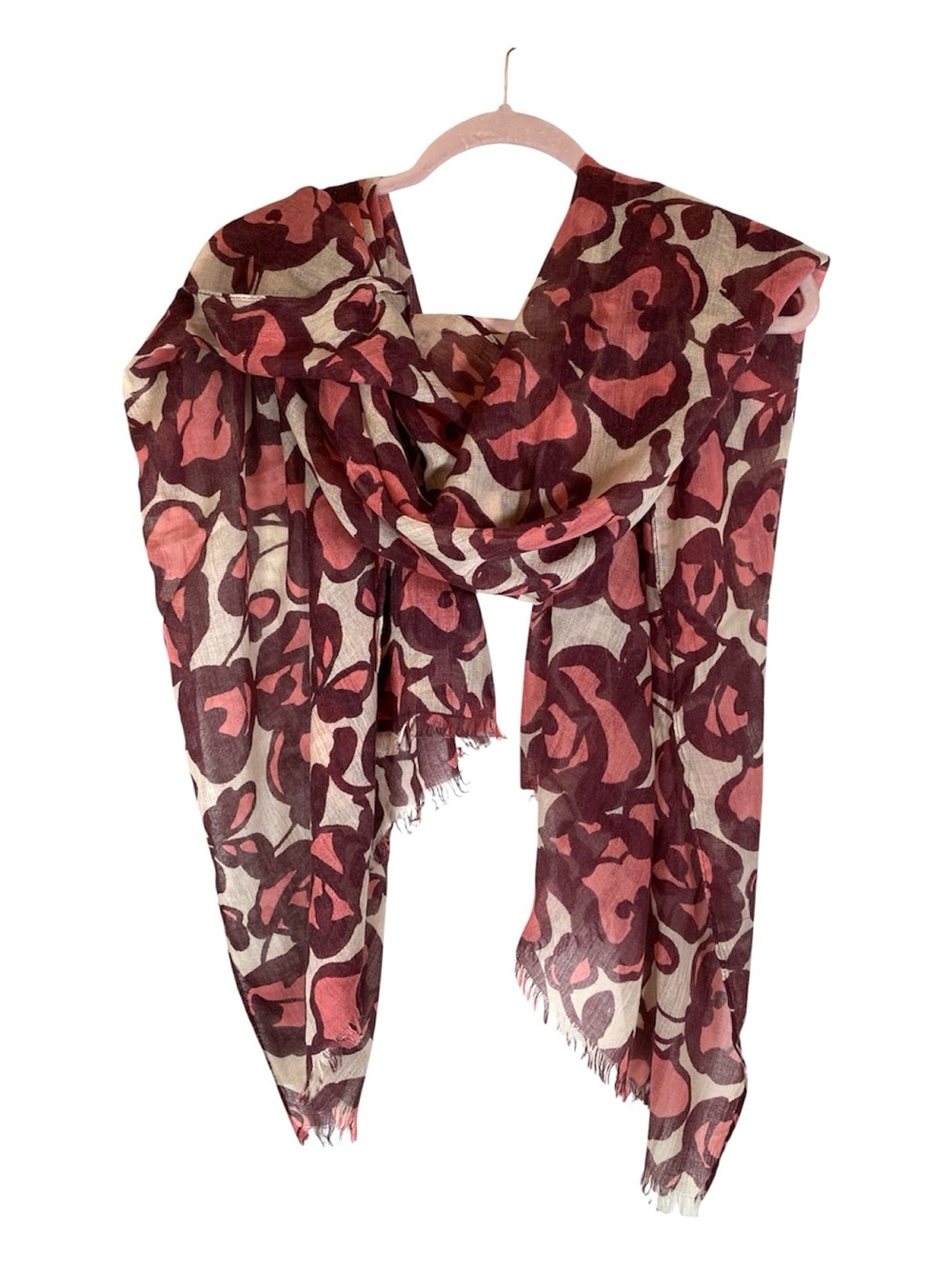 Large Gauzy Scarf Abstract Floral Design  Eyelash Fringe